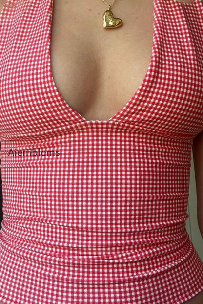 plaid-tie-deep-v-tank-top