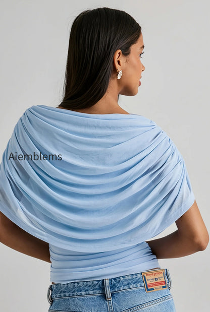 solid-sheer-ruffle-scarf-neck-blouse