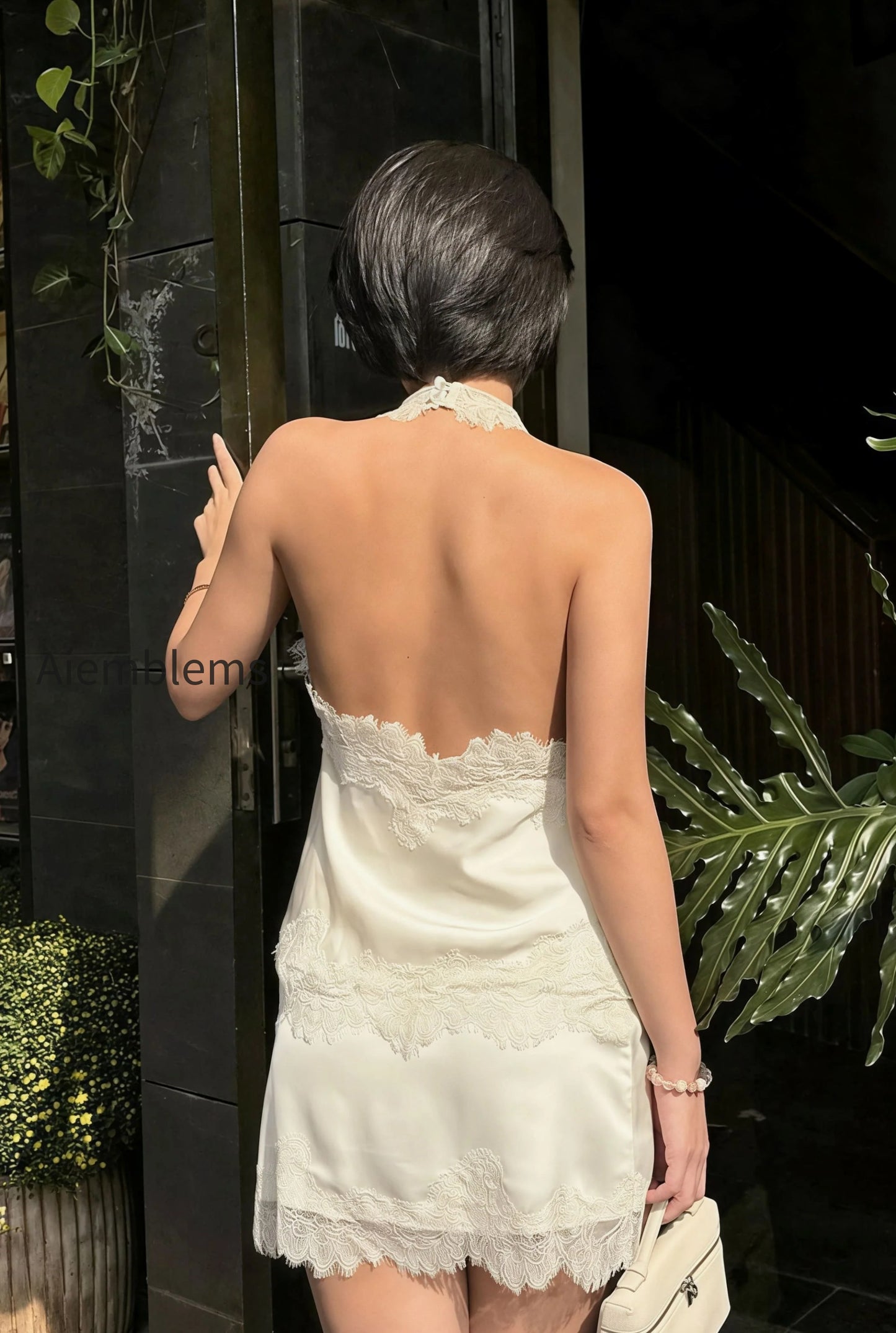 lace-sleeveless-draped-collar-halter-two-piece-set