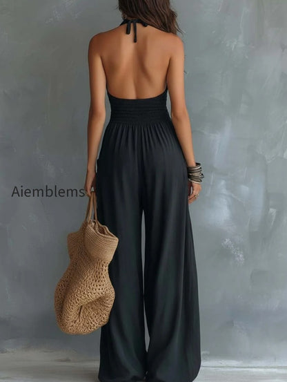 retro-lace-halter-neck-cotton-linen-jumpsuit-with-pockets