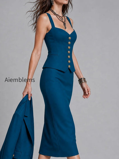 elegant-button-accented-sweetheart-neckline-top-slit-hem-skirt-set
