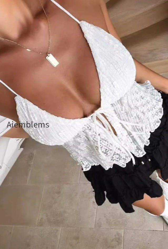 sexy-tie-ruched-mesh-pleated-halter-top