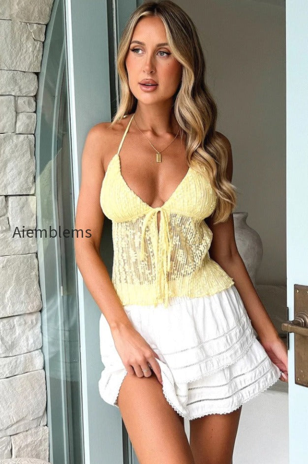 sexy-tie-ruched-mesh-pleated-halter-top