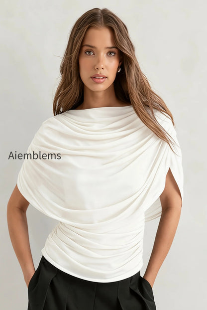 solid-sheer-ruffle-scarf-neck-blouse