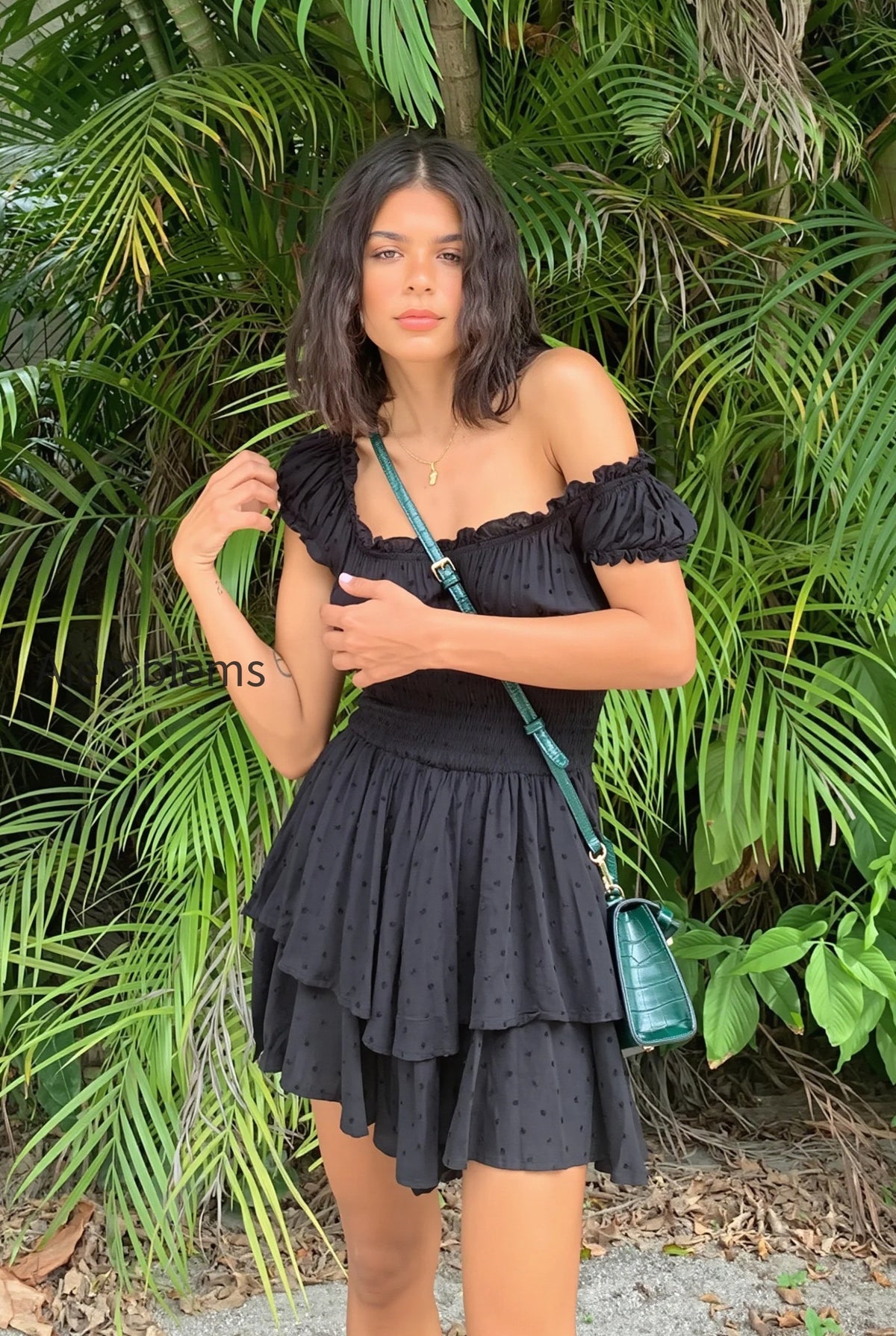 embroidered-off-shoulder-wrap-mini-dress