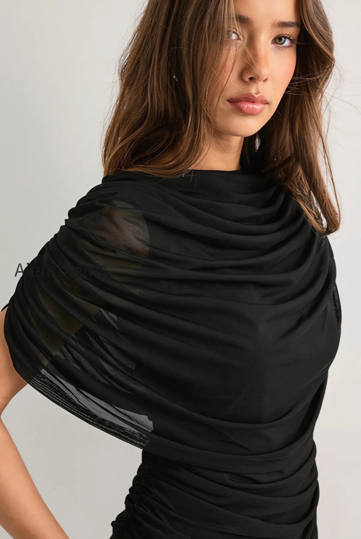 solid-sheer-ruffle-scarf-neck-blouse