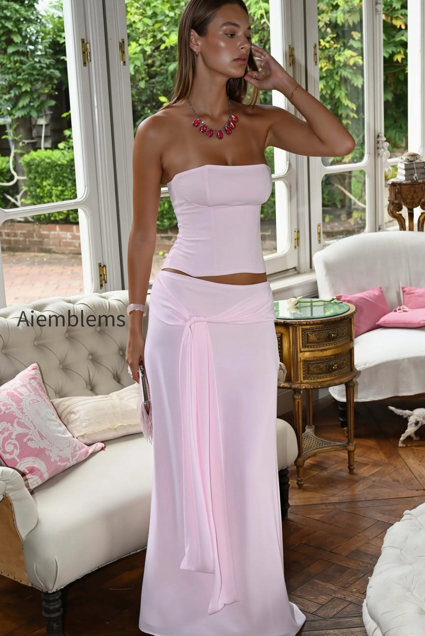 casual-solid-bandeau-mermaid-skirt-set