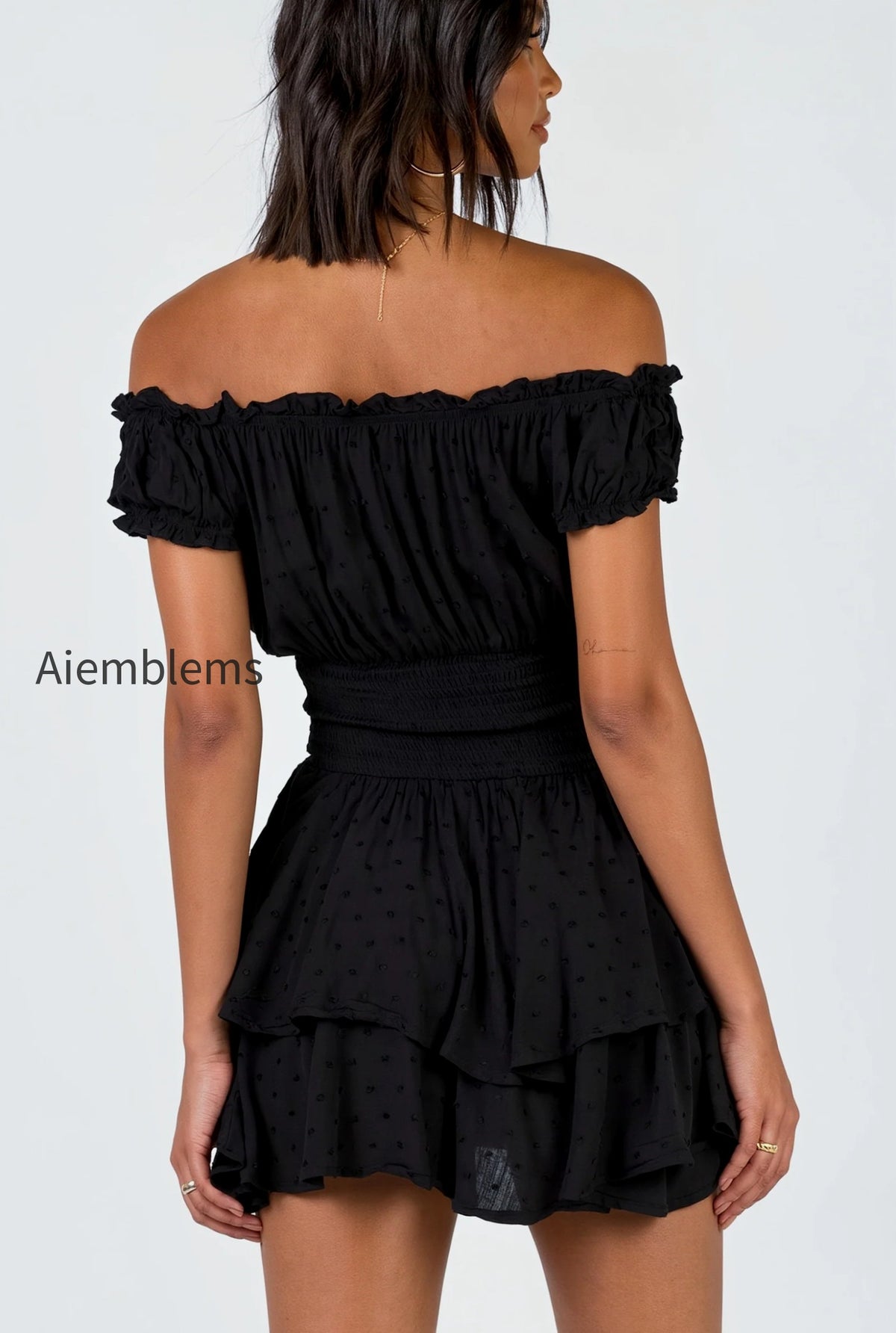 embroidered-off-shoulder-wrap-mini-dress