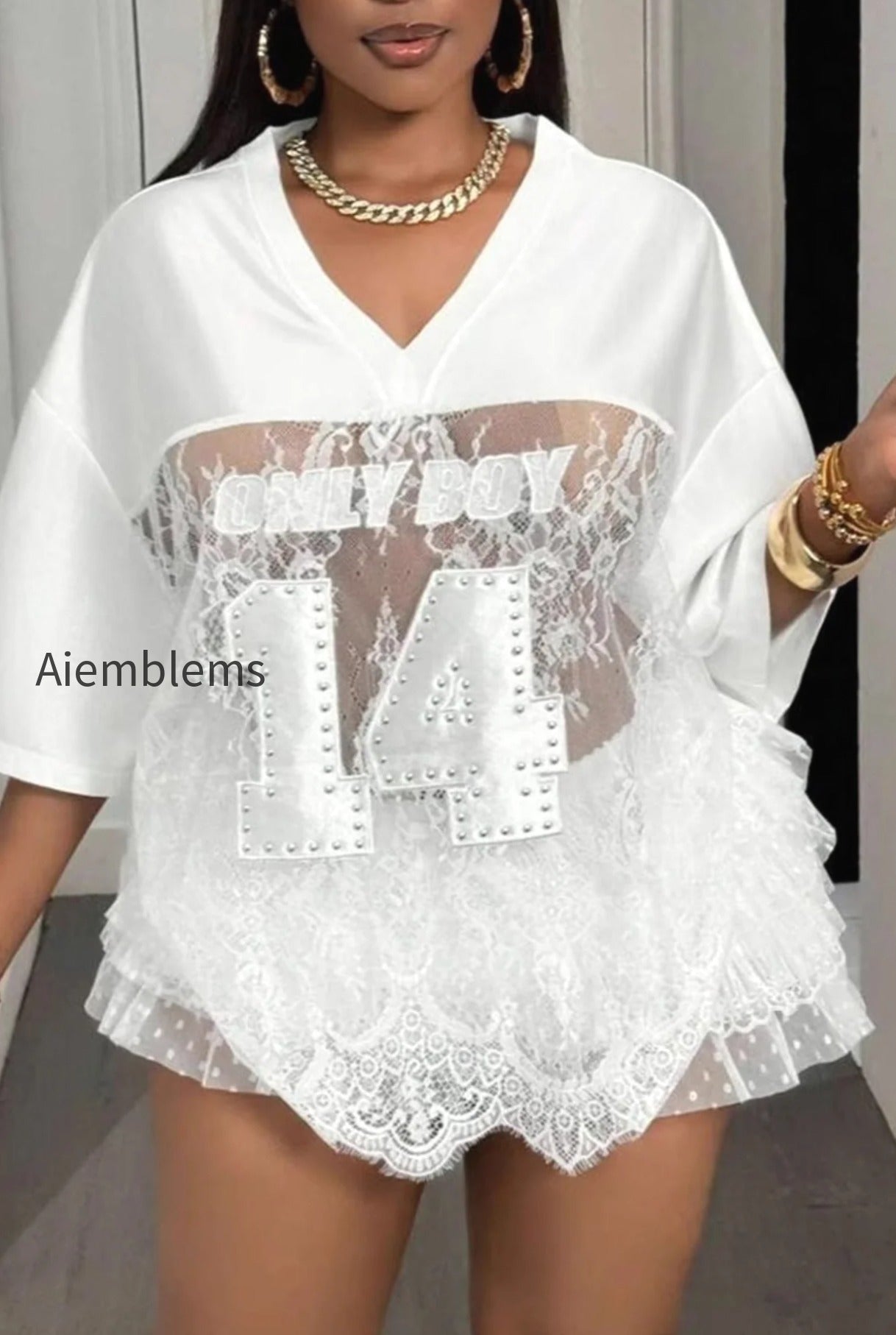 number-print-loose-street-sheer-lace-t-shirt