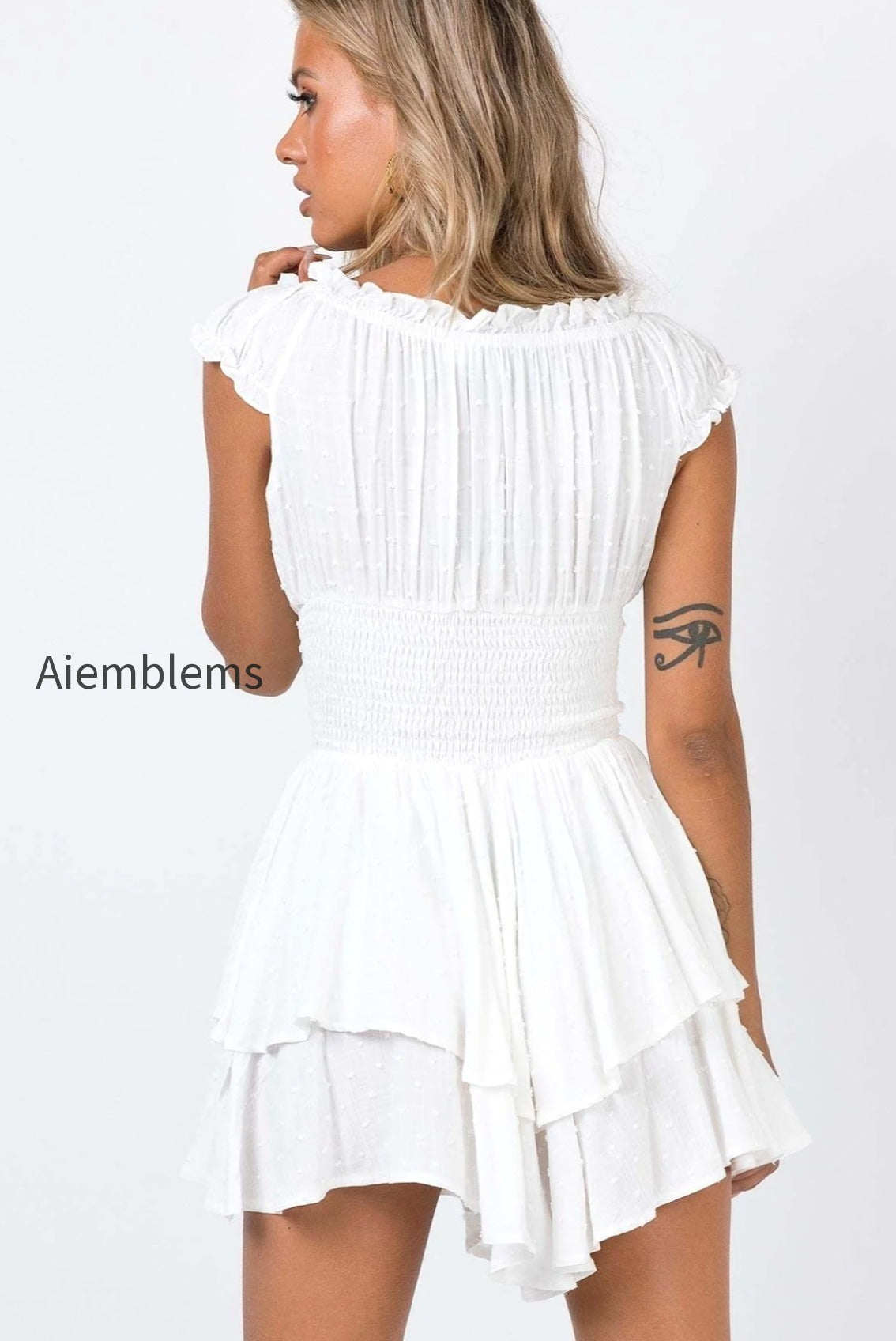 embroidered-off-shoulder-wrap-mini-dress