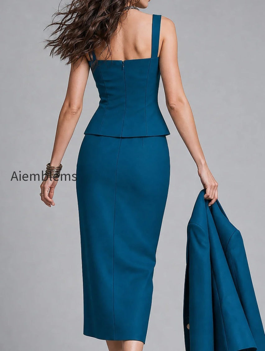 elegant-button-accented-sweetheart-neckline-top-slit-hem-skirt-set
