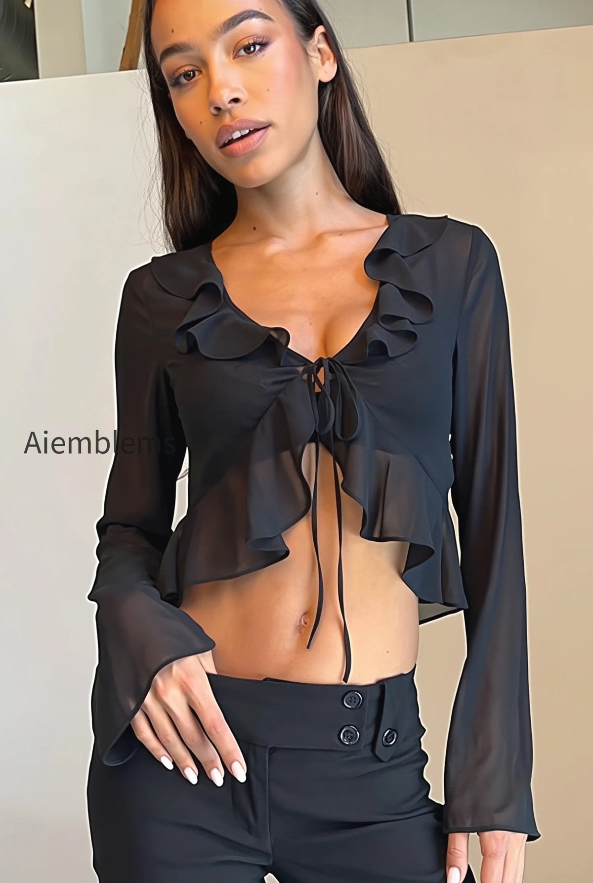 sheer-flowy-ruffle-v-cropped-blouse