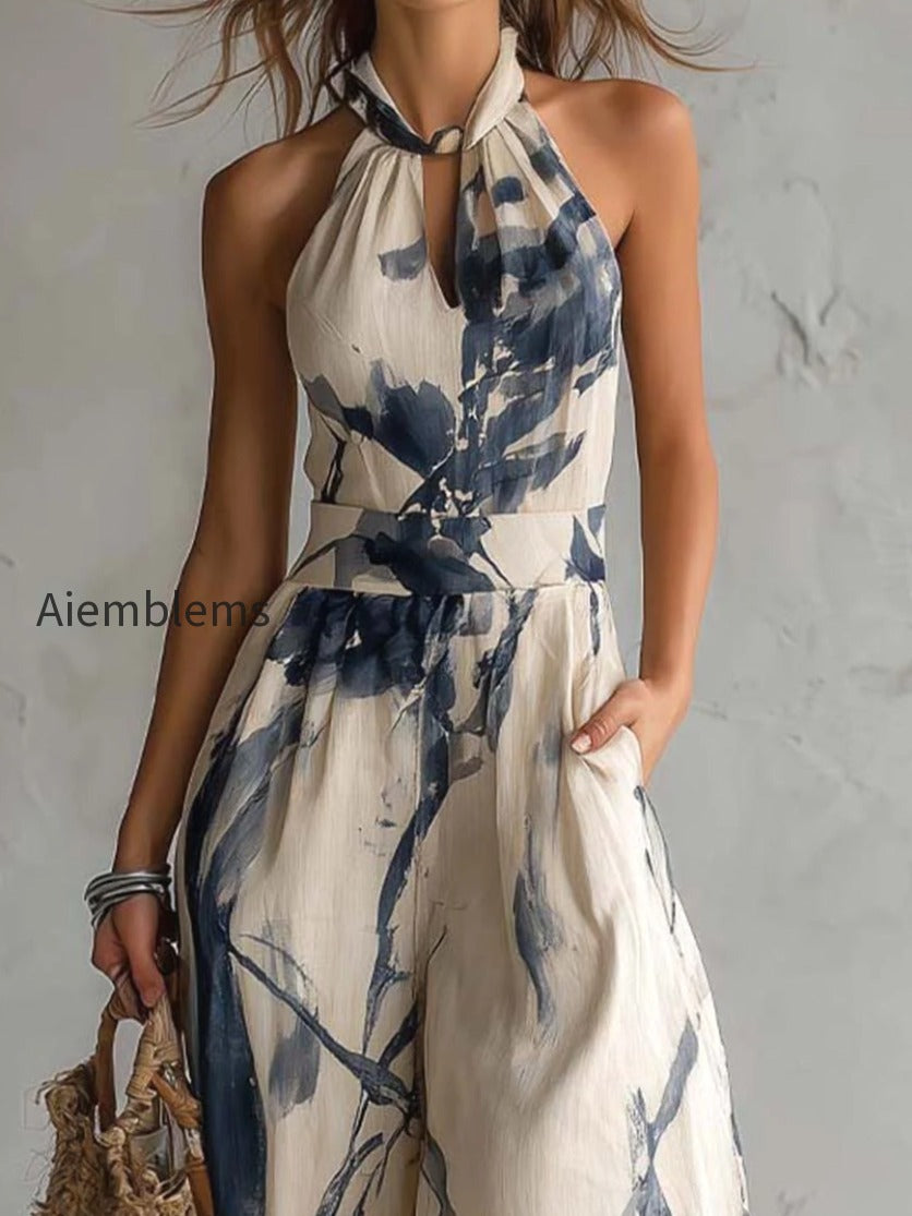 halter-neck-ink-wash-print-wide-leg-jumpsuit-with-pockets