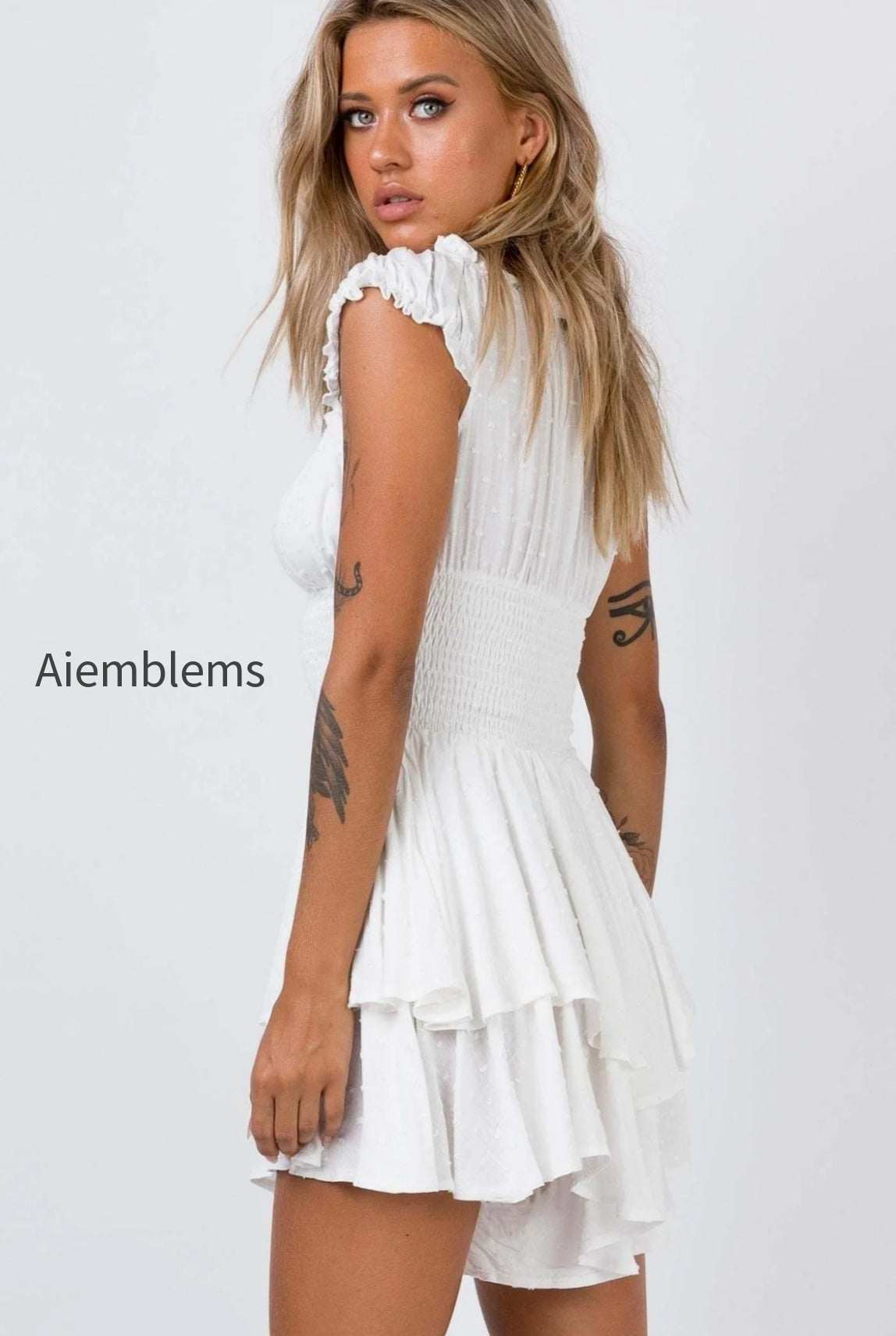 embroidered-off-shoulder-wrap-mini-dress